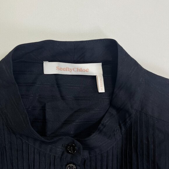 NWOT SEE BY CHLOÉ Long Sleeve Mini Shirt Dress Black Size 38 - Picture 9 of 12